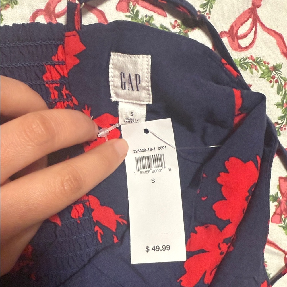 GAP Dark Blue Dress with Bright Red Floral Design